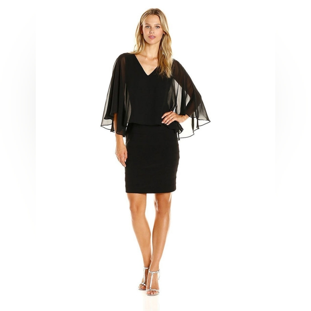 Adrianna Papell Cape Sleeve Panel Pleat Dress.AP1D100259